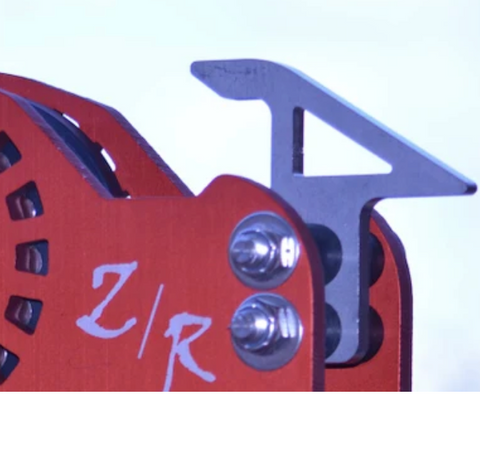 Mach 2 hook add-on installed on a Zip-Rush magnetic zipline trolley
